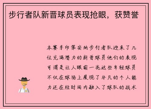 步行者队新晋球员表现抢眼，获赞誉